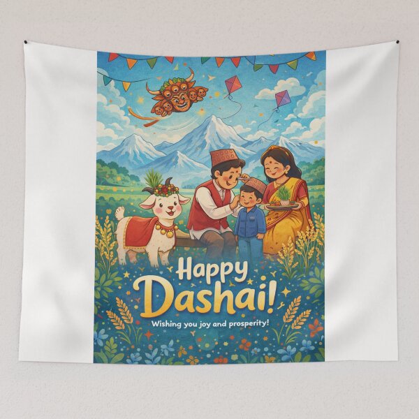 Item preview, Dashai Festival Celebration in Nepal with Family, Goat, and Himalayas designed and sold by Places On Earth.