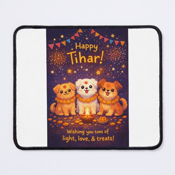Item preview, Tihar Celebration with Three Adorned Dogs, Marigolds, and Fireworks in Nepal designed and sold by Places On Earth.