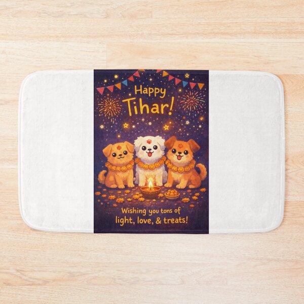 Item preview, Tihar Celebration with Three Adorned Dogs, Marigolds, and Fireworks in Nepal designed and sold by Places On Earth.