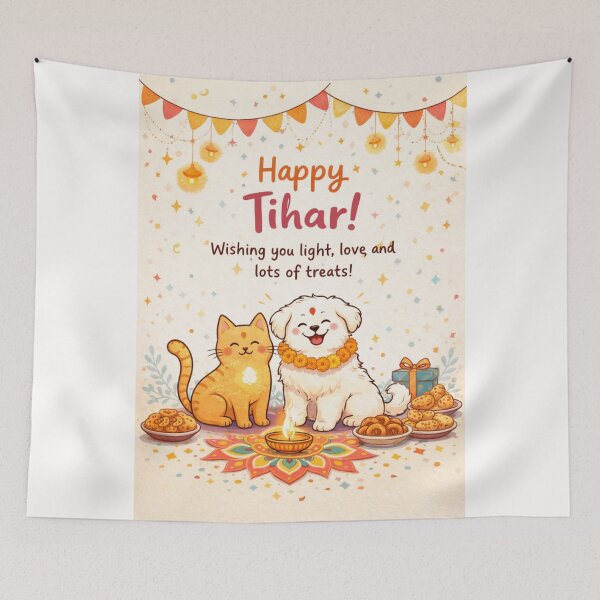 Item preview, Tihar Festival Greeting Card with Cat, Dog, Diya and Rangoli in Nepal designed and sold by Places On Earth.