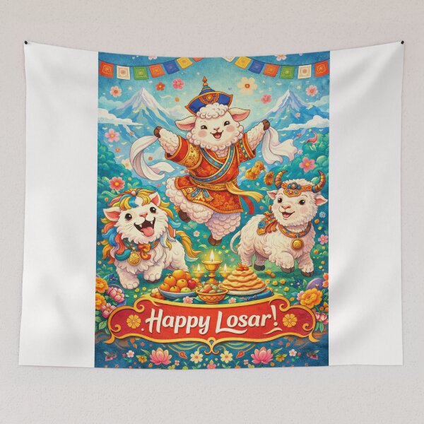 Item preview, Losar Festival in Nepal with Tibetan Dancers, Prayer Flags and Mountains designed and sold by Places On Earth.