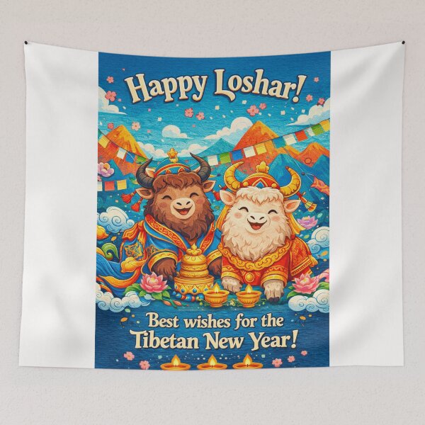 Item preview, Happy Losar Tibetan New Year Card with Yak and Himalayan Scenery designed and sold by Places On Earth.