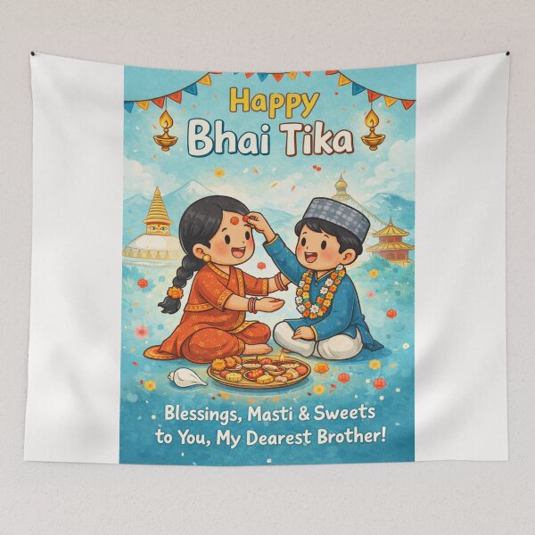 Item preview, Bhai Tika Greeting Card from Nepal with Brother and Sister by Swayambhunath designed and sold by Places On Earth.