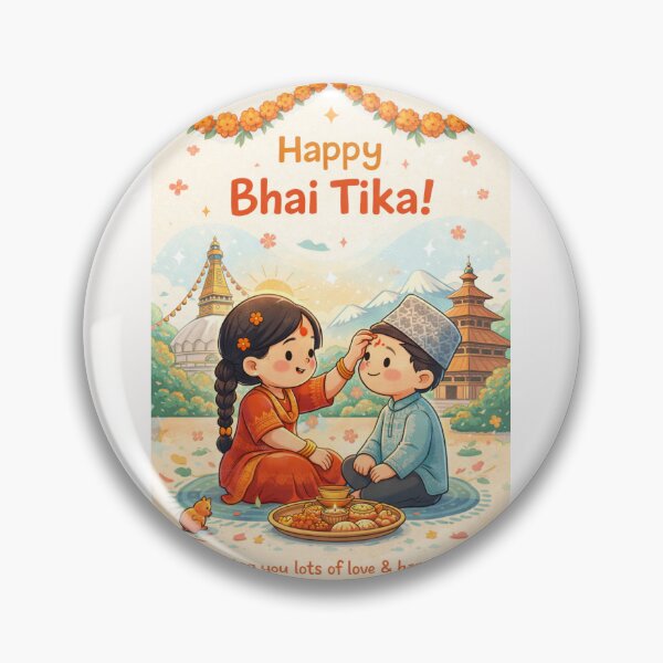 Item preview, Happy Bhai Tika Card with Sister Applying Tika in Front of Boudhanath Stupa designed and sold by Places On Earth.
