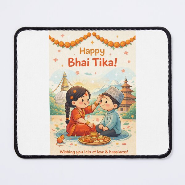Item preview, Happy Bhai Tika Card with Sister Applying Tika in Front of Boudhanath Stupa designed and sold by Places On Earth.