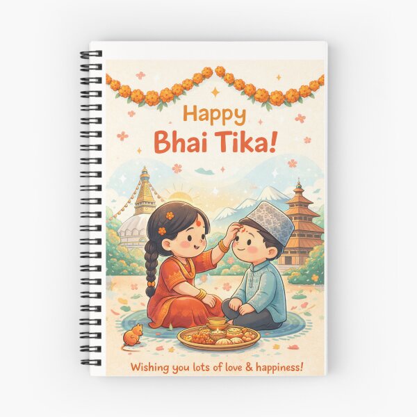 Item preview, Happy Bhai Tika Card with Sister Applying Tika in Front of Boudhanath Stupa designed and sold by Places On Earth.
