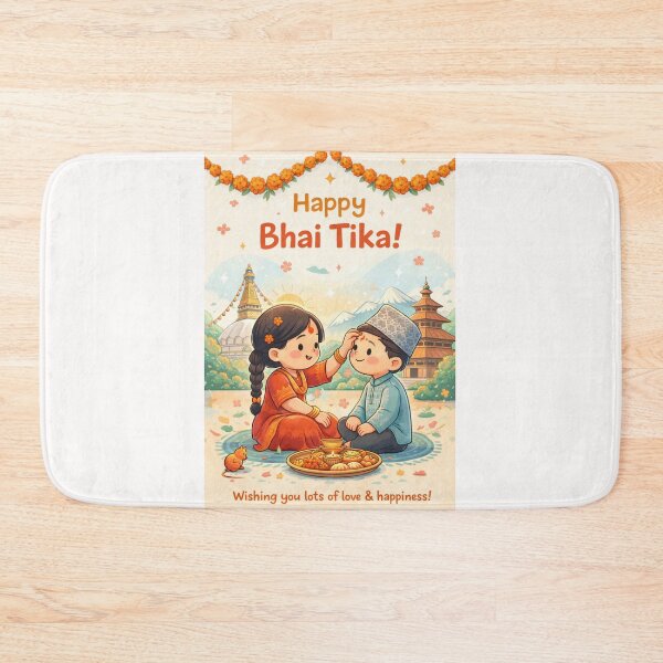 Item preview, Happy Bhai Tika Card with Sister Applying Tika in Front of Boudhanath Stupa designed and sold by Places On Earth.