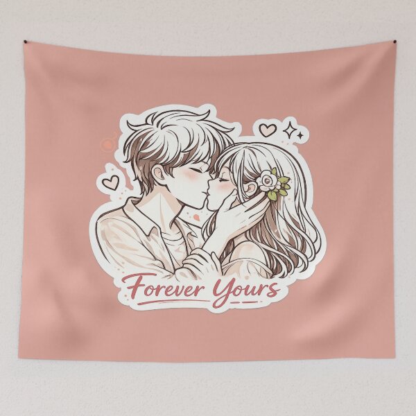 Item preview, Forever Yours - Romantic Kissing Couple Line Art Love Illustration designed and sold by Vicky021.