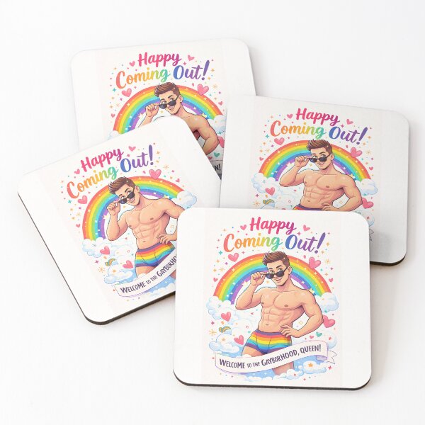 Item preview, Happy Coming Out Card with Rainbow, Hearts, and Celebratory Pose designed and sold by Places On Earth.
