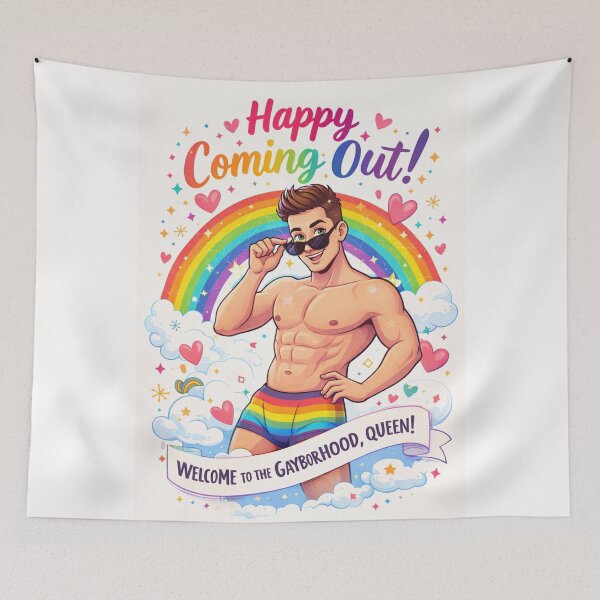 Item preview, Happy Coming Out Card with Rainbow, Hearts, and Celebratory Pose designed and sold by Places On Earth.