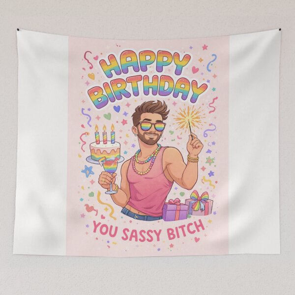 Item preview, LGBTQ Birthday Card with Rainbow Text, Gifts, and Sparkles designed and sold by Places On Earth.