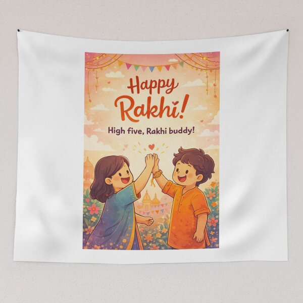 Item preview, Raksha Bandhan Greeting with Sibling High Five and Rakhi Bracelet designed and sold by Aryabek.