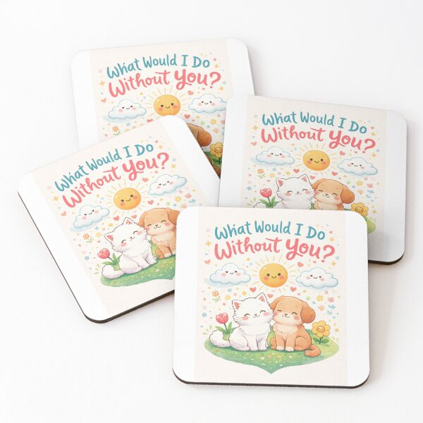 Item preview, Cute Friendship Greeting with White Cat and Brown Puppy designed and sold by Aryabek.