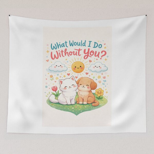 Item preview, Cute Friendship Greeting with White Cat and Brown Puppy designed and sold by Aryabek.
