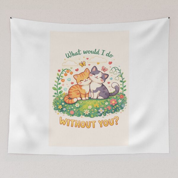 Item preview, Cute Cat Friendship Greeting with Butterflies and Floral Meadow designed and sold by Aryabek.