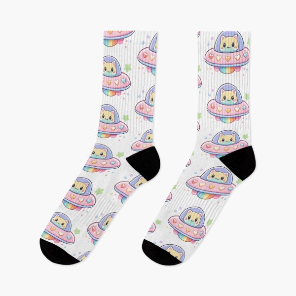 Item preview, Kawaii UFO Cat – Pastel Space Alien Cat Flying Saucer Sticker designed and sold by Kallandra.