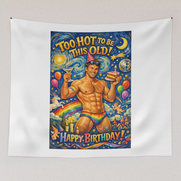 Item preview, Rainbow Gay Birthday Greeting with Starry Sky and Pride Trunks designed and sold by Aryabek.
