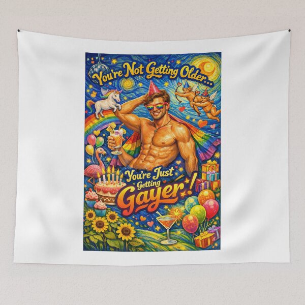 Item preview, Rainbow Pride Gay Birthday with Unicorns and Cherubs designed and sold by Aryabek.