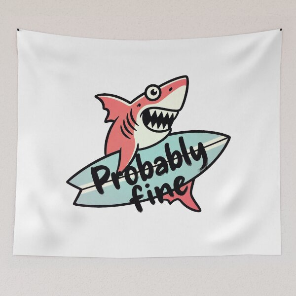 Item preview, Pink Shark Holding Surfboard Probably Fine Illustration designed and sold by SassyArtistry.