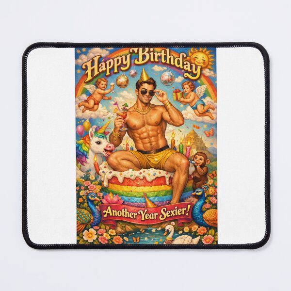 Item preview, Rainbow Birthday Cake with Shirtless Man and Peacocks designed and sold by Aryabek.