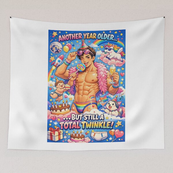 Item preview, Rainbow Anime Gay Birthday with Lollipop and Pink Feather Cape designed and sold by Aryabek.