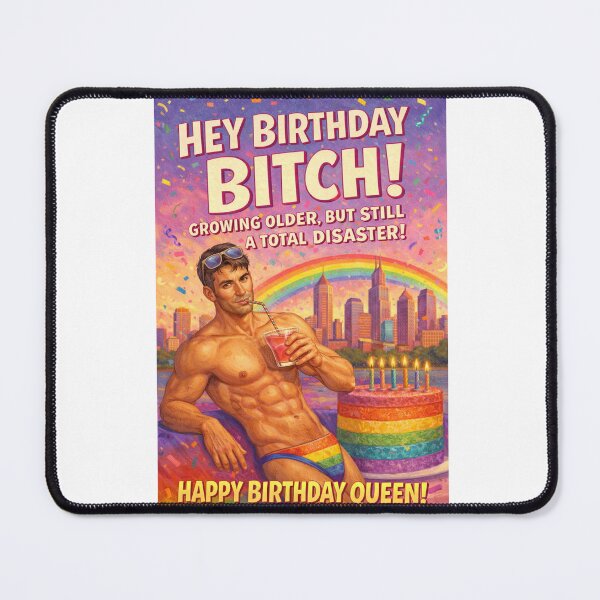 Item preview, Funny Gay Birthday Greeting with Rainbow Cake and Swimsuit designed and sold by Aryabek.