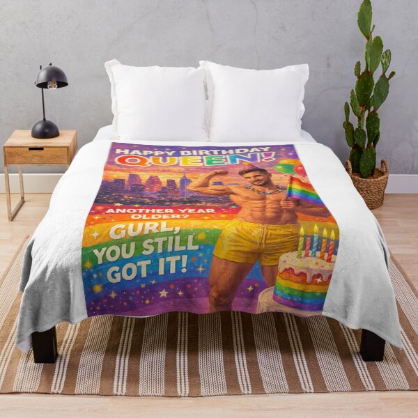 Item preview, Gay Birthday Queen Greeting with Muscular Party Vibes designed and sold by Aryabek.