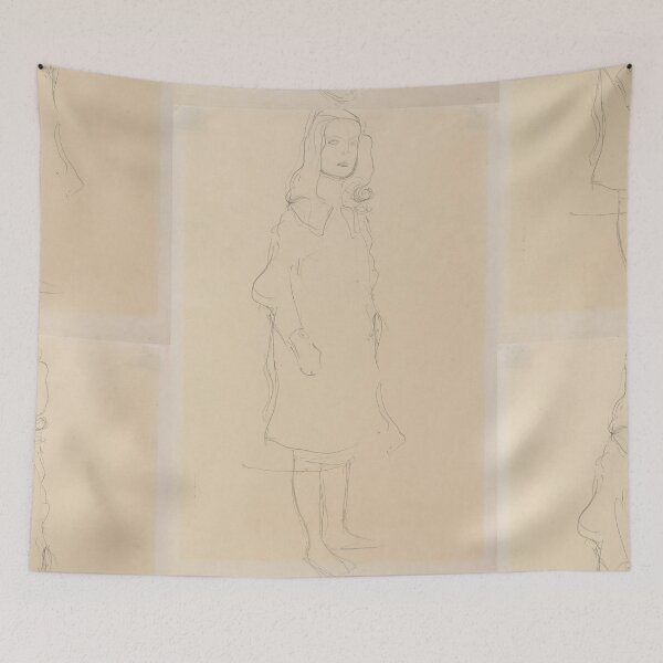 Item preview, Mada Primavesi With Coat Standing by Gustav Klimt: Minimalist Line Portrait designed and sold by artofuniverse.