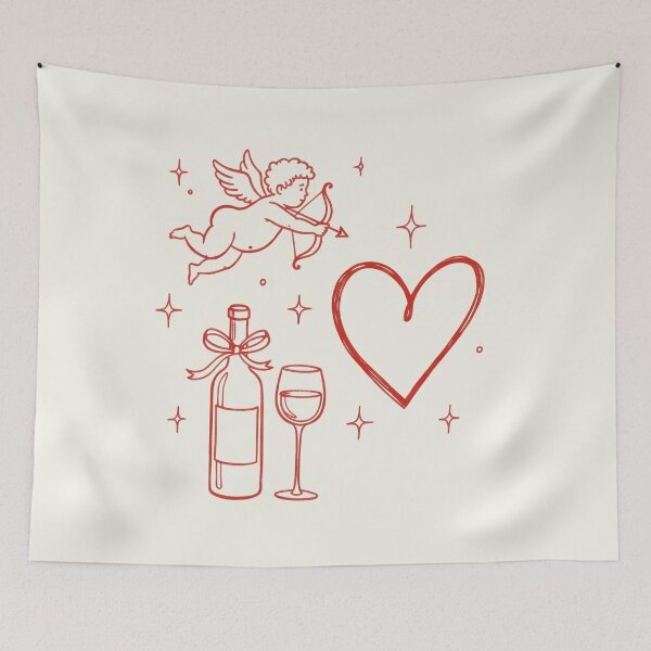 Item preview, Minimalist Cupid & Wine Romantic Valentine Line Art designed and sold by seven things shop.