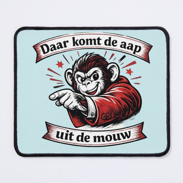 Item preview, Daar komt de aap uit de mouw – artistieke lijntekening in rood en zwart designed and sold by Cleora Art .