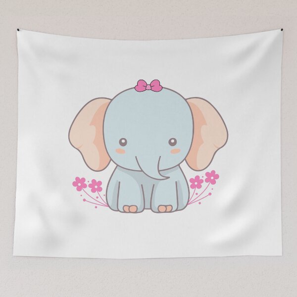 Item preview, Baby Elephant with Bow - Cute Blue Elephant Floral Vector Illustration designed and sold by Love3Happy.