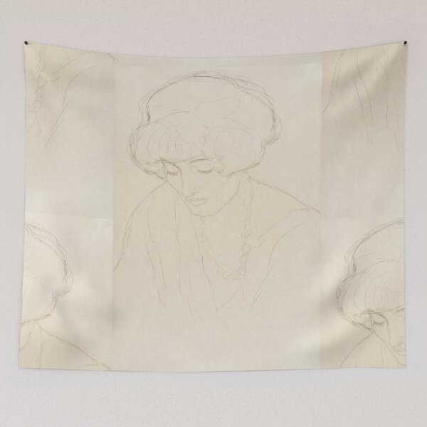 Item preview, Mit Gesenktem Blick by Gustav Klimt: Minimalist Vienna Secession Portrait designed and sold by artofuniverse.