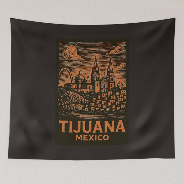 Item preview, Tijuana Mexico Linocut Style  designed and sold by Thistle-TShop.