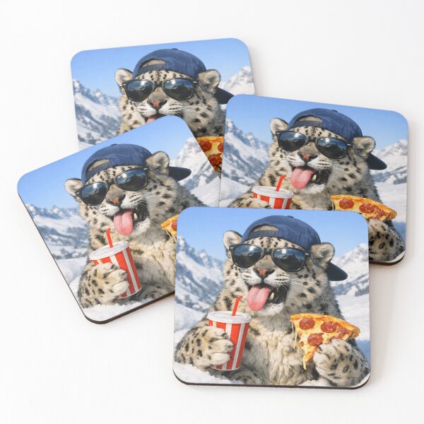 Item preview, Snow Leopard Eating Pizza – Funny Winter Animal Meme designed and sold by Darlin8888.