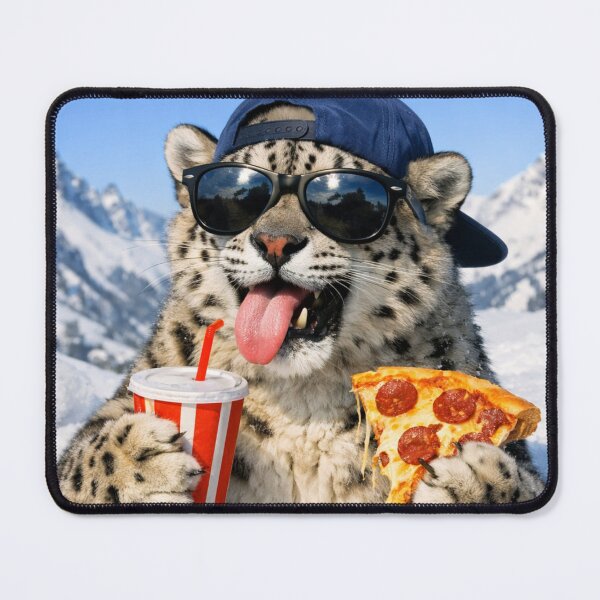 Item preview, Snow Leopard Eating Pizza – Funny Winter Animal Meme designed and sold by Darlin8888.