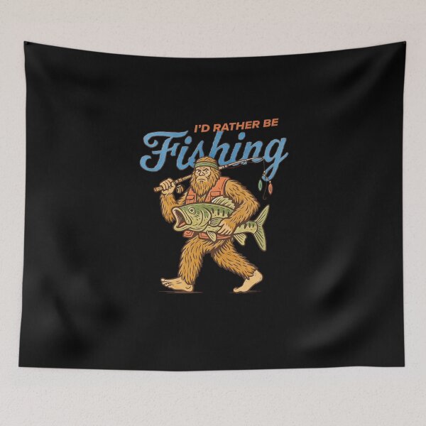 Item preview, Retro Sasquatch, Funny Bigfoot Fishing for Men, I'd Rather Be Fishing, Vintage Cryptidcore Graphic, for Fisherman designed and sold by thompsonui.