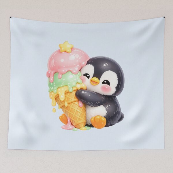 Item preview, Cute Penguin Hugging Melting Ice Cream | Kawaii Summer Art designed and sold by Moons Studio.