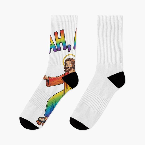Item preview, Ah Men Funny LGBTQ Pride Jesus Roller Skating designed and sold by AdyKurniawan.