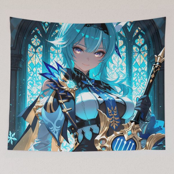 Item preview, Eula Genshin Impact Cathedral Scene With Stained Glass And Cryo Glow designed and sold by CarlosBender.