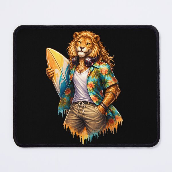Item preview, Beach Royalty Lion with Surfboard – Luxury Summer Coastal Streetwear Animal Art designed and sold by ColorSplash123.