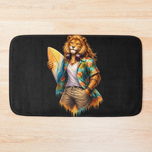 Item preview, Beach Royalty Lion with Surfboard – Luxury Summer Coastal Streetwear Animal Art designed and sold by ColorSplash123.