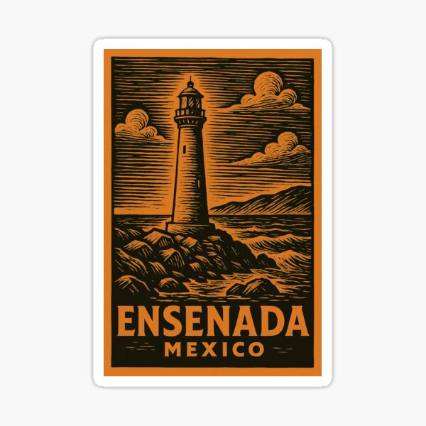 Ensenada Mexico Linocut Style Sticker