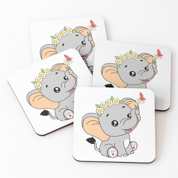 Item preview, Floral Crown Elephant - Cute Gray Elephant with Daisy and Butterfly designed and sold by Love3Happy.