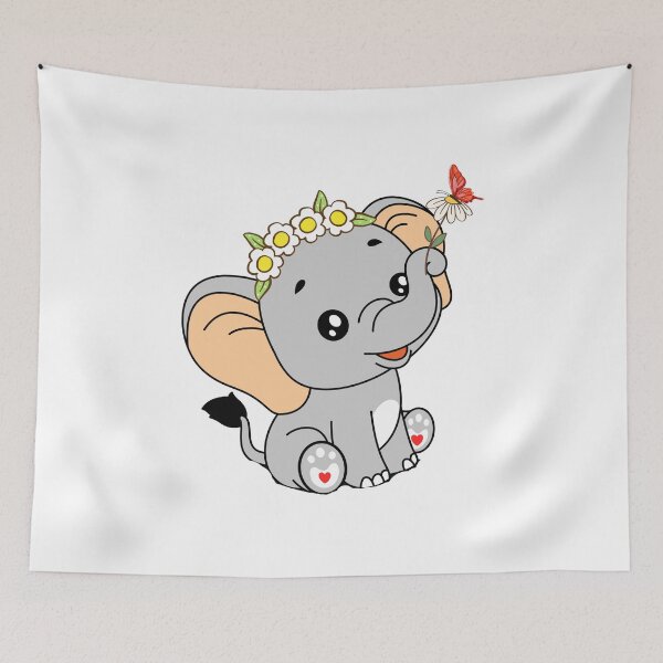 Item preview, Floral Crown Elephant - Cute Gray Elephant with Daisy and Butterfly designed and sold by Love3Happy.