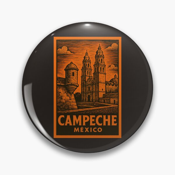 Artikelvorschau, Campeche Mexiko Linolschnitt-Stil  entworfen und verkauft von Thistle-TShop.
