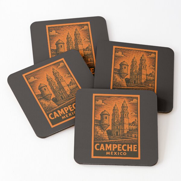 Artikelvorschau, Campeche Mexiko Linolschnitt-Stil entworfen und verkauft von Thistle-TShop.