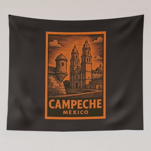 Artikelvorschau, Campeche Mexiko Linolschnitt-Stil  entworfen und verkauft von Thistle-TShop.