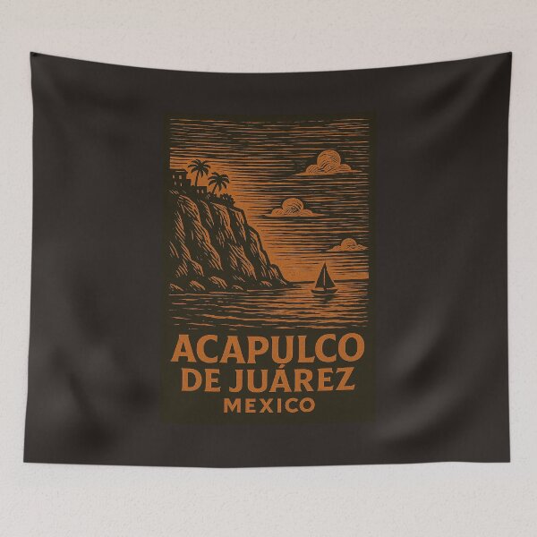 Item preview, Acapulco de Juarez Mexico Linocut Style  designed and sold by Thistle-TShop.