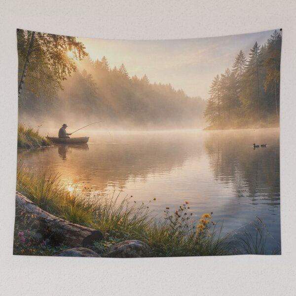 Item preview, Peaceful angler in the fog by the lake designed and sold by Sigtrix.