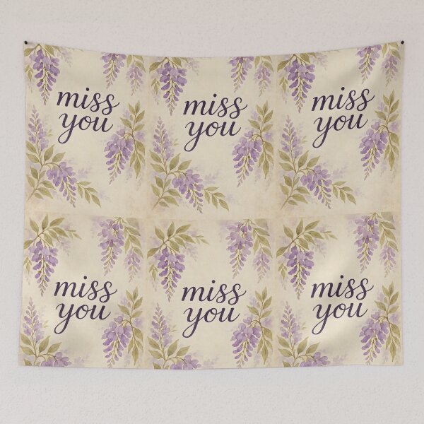 Item preview, Miss You – Wisteria Watercolor Border on Vintage Paper designed and sold by EmeraldeaArt.